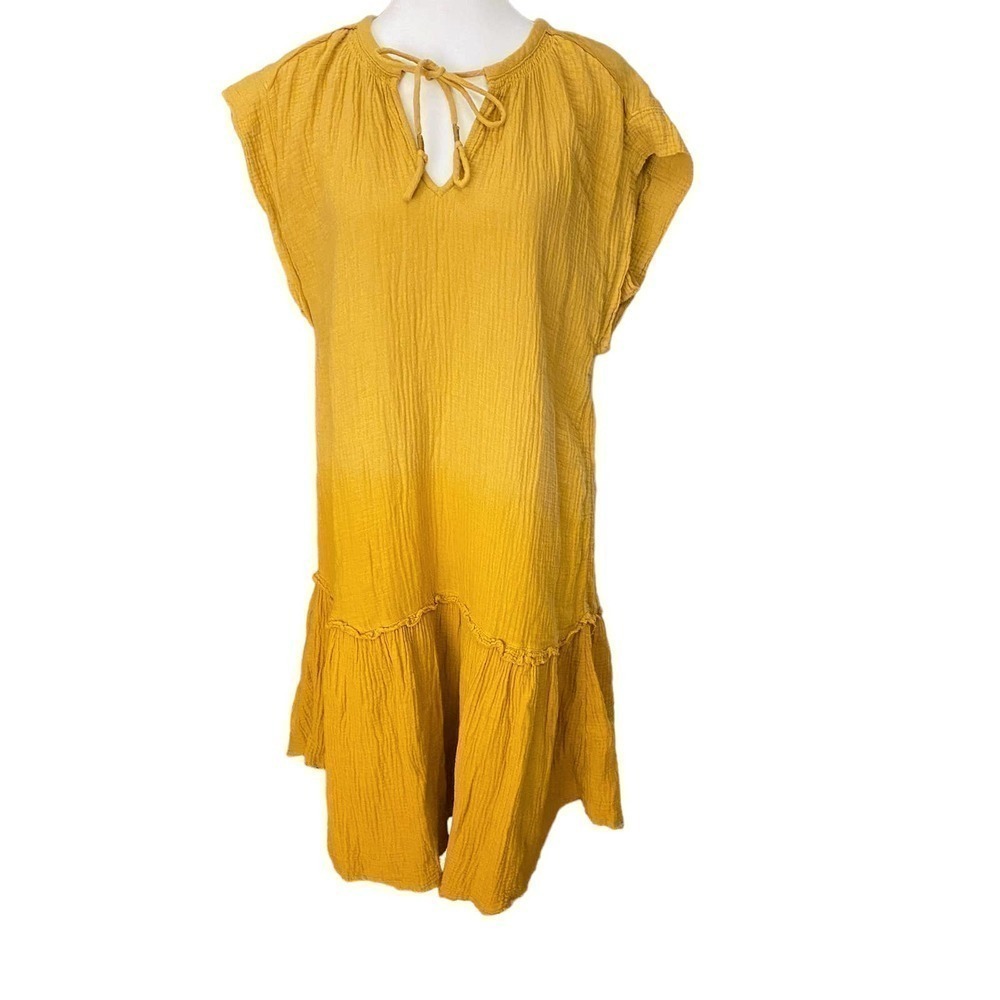 Anthropologie Sat Sun Lydia Ombre Tunic Dress Cap Sleeve Mustard Yellow Size XS